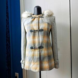 Ever New Gray and Tan Plaid Wool Coat